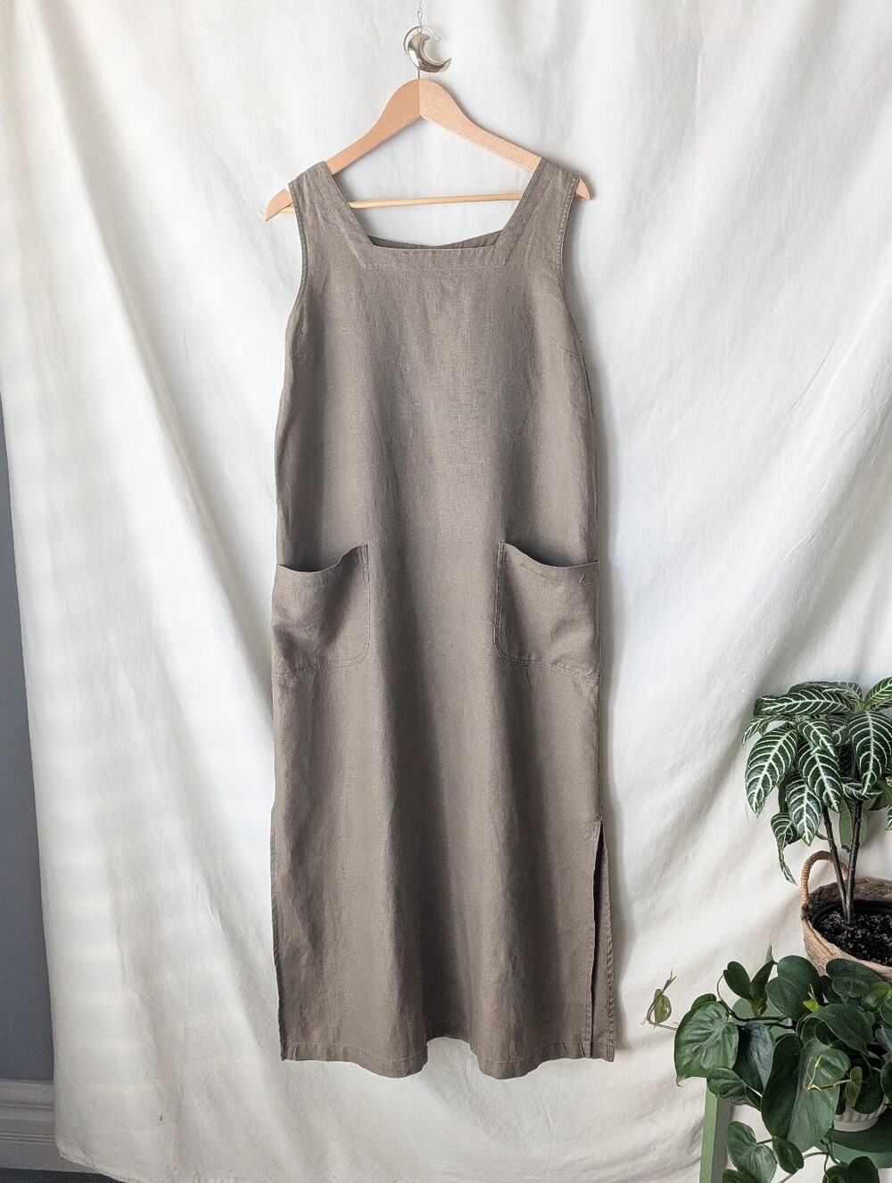 Rafaella Taupe Sleeveless Linen Maxi Dress with Pockets
